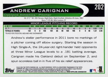 2012 Topps #202 Andrew Carignan Back