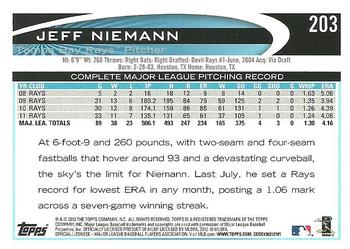 2012 Topps #203 Jeff Niemann Back
