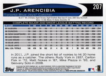 2012 Topps #207 J.P. Arencibia Back