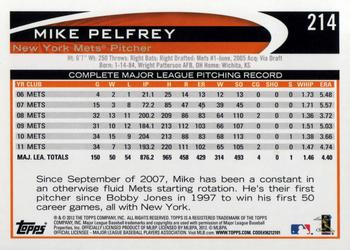 2012 Topps #214 Mike Pelfrey Back