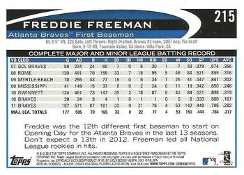 2012 Topps #215 Freddie Freeman Back
