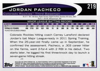 2012 Topps #219 Jordan Pacheco Back
