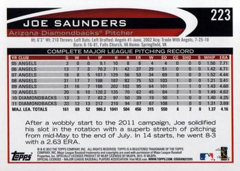 2012 Topps #223 Joe Saunders Back
