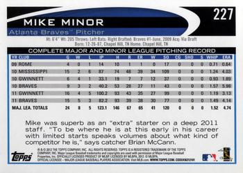 2012 Topps #227 Mike Minor Back