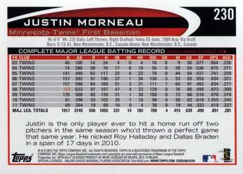 2012 Topps #230 Justin Morneau Back