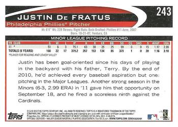 2012 Topps #243 Justin De Fratus Back