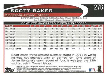2012 Topps #276 Scott Baker Back