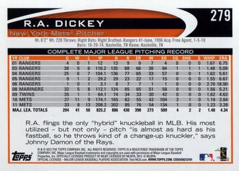 2012 Topps #279 R.A. Dickey Back