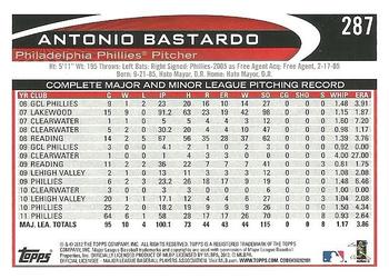 2012 Topps #287 Antonio Bastardo Back