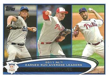 2012 Topps #297 2011 NL Earned Run Average Leaders (Clayton Kershaw / Roy Halladay / Cliff Lee) Front