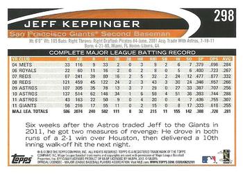 2012 Topps #298 Jeff Keppinger Back