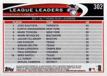 2012 Topps #302 2011 AL Home Run Leaders (Jose Bautista / Curtis Granderson / Mark Teixeira) Back
