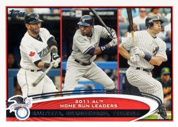 2012 Topps #302 2011 AL Home Run Leaders (Jose Bautista / Curtis Granderson / Mark Teixeira) Front