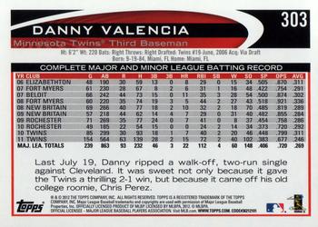 2012 Topps #303 Danny Valencia Back