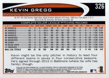 2012 Topps #326 Kevin Gregg Back