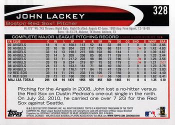 2012 Topps #328 John Lackey Back