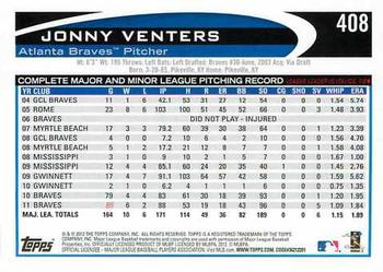 2012 Topps #408 Jonny Venters Back