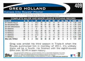 2012 Topps #409 Greg Holland Back