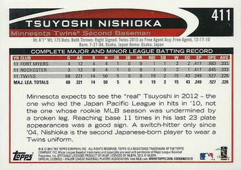 2012 Topps #411 Tsuyoshi Nishioka Back