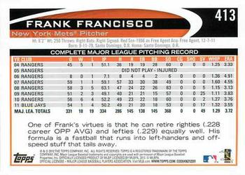2012 Topps #413 Frank Francisco Back