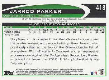 2012 Topps #418 Jarrod Parker Back
