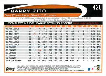 2012 Topps #420 Barry Zito Back