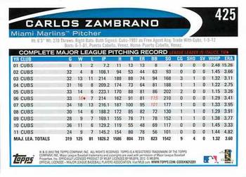 2012 Topps #425 Carlos Zambrano Back