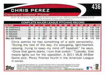 2012 Topps #436 Chris Perez Back