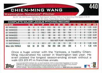 2012 Topps #440 Chien-Ming Wang Back