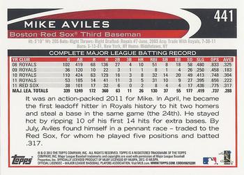 2012 Topps #441 Mike Aviles Back