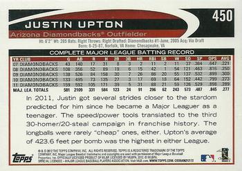 2012 Topps #450 Justin Upton Back
