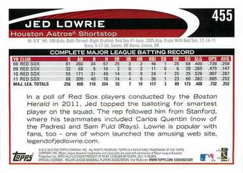 2012 Topps #455 Jed Lowrie Back