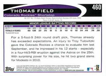 2012 Topps #460 Thomas Field Back