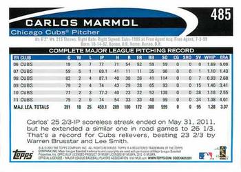 2012 Topps #485 Carlos Marmol Back