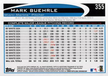 2012 Topps #355 Mark Buehrle Back