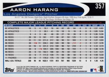 2012 Topps #357 Aaron Harang Back