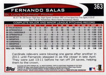 2012 Topps #363 Fernando Salas Back