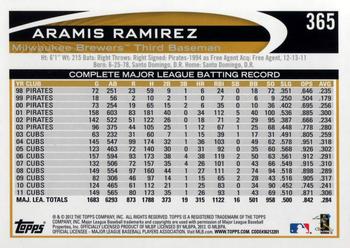 2012 Topps #365 Aramis Ramirez Back