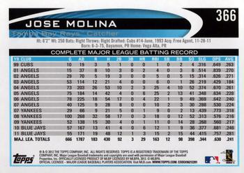 2012 Topps #366 Jose Molina Back