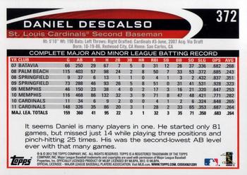 2012 Topps #372 Daniel Descalso Back