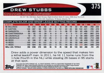 2012 Topps #375 Drew Stubbs Back