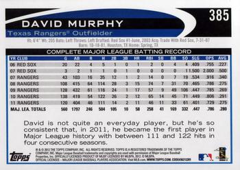 2012 Topps #385 David Murphy Back