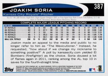 2012 Topps #387 Joakim Soria Back