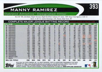 2012 Topps #393 Manny Ramirez Back