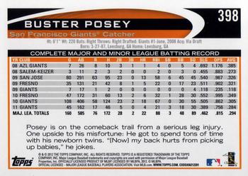 2012 Topps #398 Buster Posey Back
