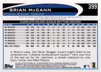 2012 Topps #399 Brian McCann Back