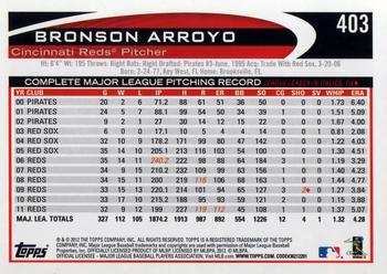 2012 Topps #403 Bronson Arroyo Back