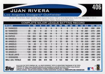 2012 Topps #406 Juan Rivera Back