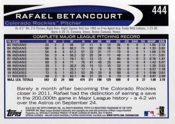 2012 Topps #444 Rafael Betancourt Back