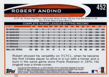 2012 Topps #452 Robert Andino Back